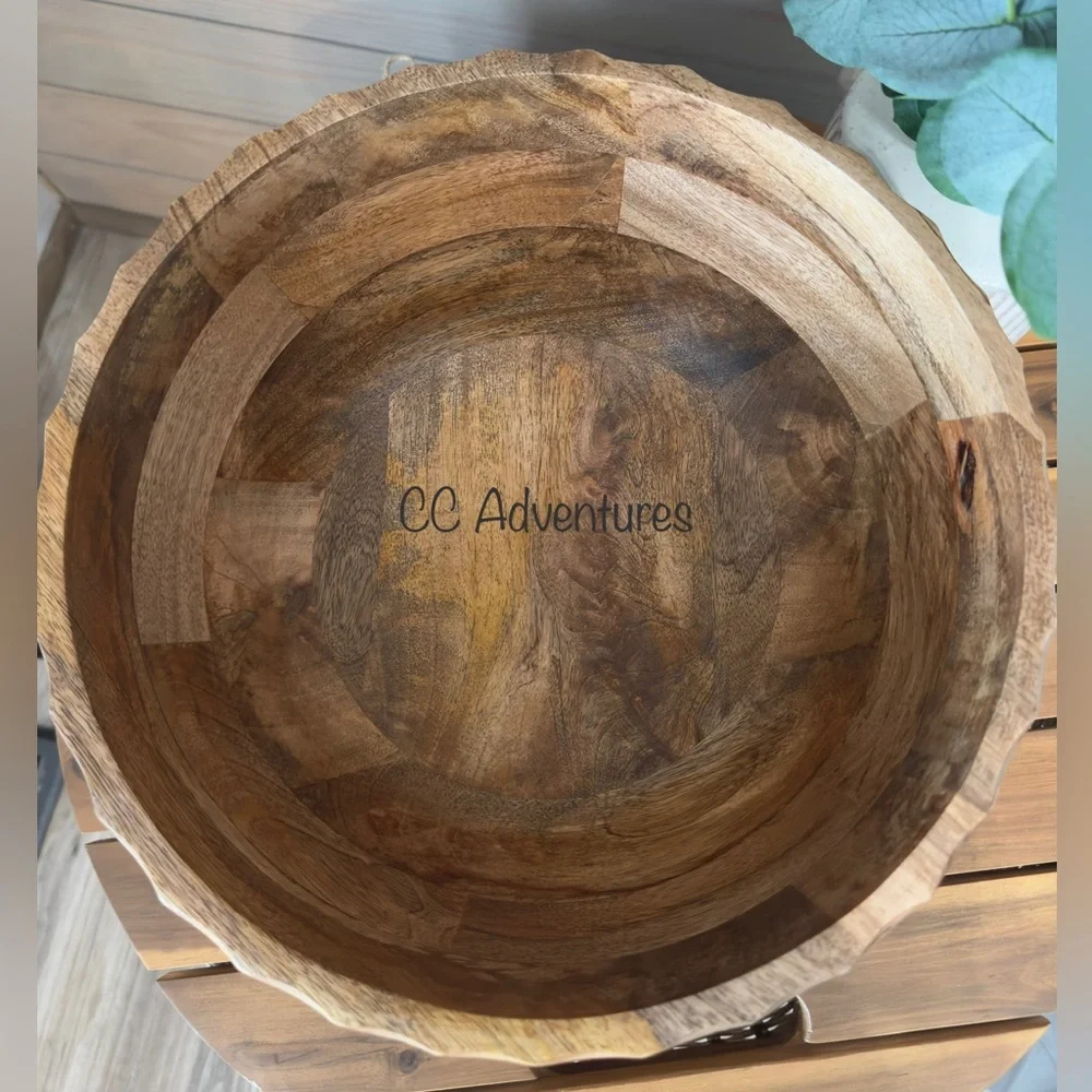 Hearth & Hand Large Carved Edge Mango Wood Bowl Mid Tone